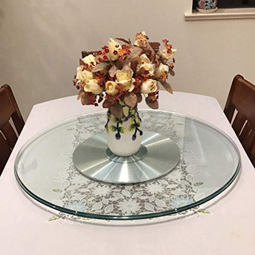 Plato giratorio de cocina Lazy Susan, plato giratorio grande de vidrio templado, bandeja de servicio de mesa redonda de 24 pulgadas con base de aluminio, rotación de 360°, fácil de compartir aliment