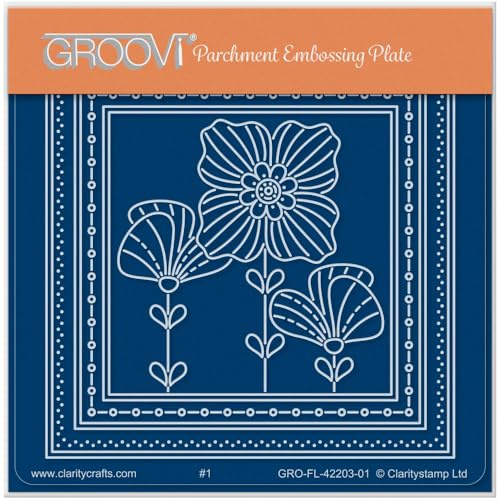 Groovi - Tina's Pretty Poppy Parchlet A6 Square Groovi Plate by Clarity Stamps