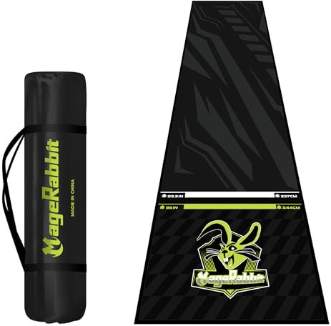 MageRabbit DartMatte 65x295cm,Dartteppich mit Abwurflinie,rutschfeste Teppichmatte für Boden und Dartspitzen Schutz,Dartteppich mit Oche,Dartscheibe Matte