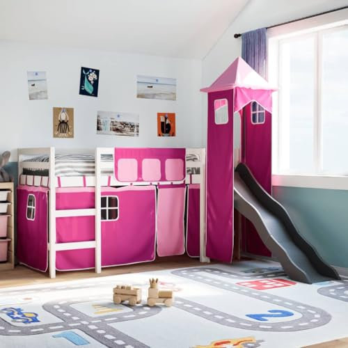 AJJHUUKI Outdoor-Möbel-Kids Hochbett mit Turm Rosa 90x190 cm Massivholz Kiefer Möbel
