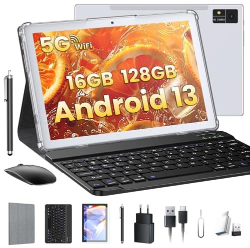 ZONKO 2025 Neueste Tablet 10 Zoll Tablets 16GB RAM+128GB ROM/TF 1TB, 5G+2.4G WLAN, 8-Core 2.0GHz, 8000mAh,13MP+8MP, Tablette PC Android Tablet Mit Tastatur Stift Maus, 1080FHD, GPS GMS Tablet- Silber