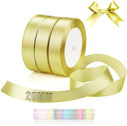 TXXATX 66m Schleifenband Champagner Satinband Deko Geschenkband Breit 20mm Geschenkbänder Champagner Ribbon Band Hochzeit Stoff Geschenk Band für Taufe Geburtstag Valentinstag Weihnachtstischdeko