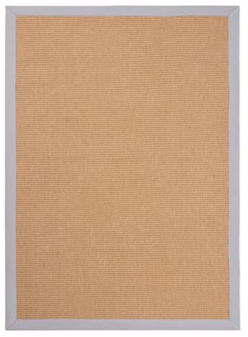 carpetfine Sisalteppich Naturfarbe 120x170 cm handgewebt mit Bordüre aus Baumwolle in Hellgrau | Moderner Rutschfester Flachgewebeteppich Uni aus Naturfasern für Wohnzimmer, Schlafzimmer