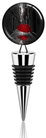 Weinflaschenverschluss mit rotem Regenschirm auf dunkler Straße, Zinklegierung, Silikon, wiederverwendbar, auslaufsicher, hält frisch, geeignet für Getränkedekoration, Urlaub, Weihnachten,