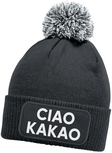 MoonWorks® Herren Beanie Patch Strickmütze mit Bommel Spruch Ciao Kakao Aufdruck Lustig Mütze Männer