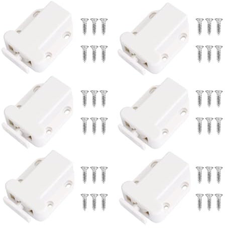 6 Stück Push to Open Türöffner, Drucköffner Schrank, Druckschnäpper Schnäpper mit Schrauben, Automatischer Pop Up Funktion, Touch-Entriegelung, für Küchenschränke, Schränke, Türen, Schubladen, Weiße