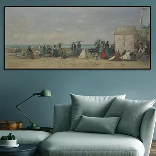 Peinture sur toile de grande taille avec scène de plage, affiches et impressions de paysage marin, images géantes, impressions murales, art impressionniste, 50 x 100 cm, sans cadre