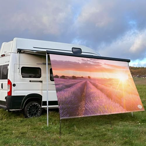 CAMPIDOO Textil Sonnensegel LAVENDELFELD | Höhe 200cm | hochwertiger Fotodruck inkl. Keder-Befestigung | Markisen-Vorderwand - Länge/Keder: 380cm / 5 mm Keder