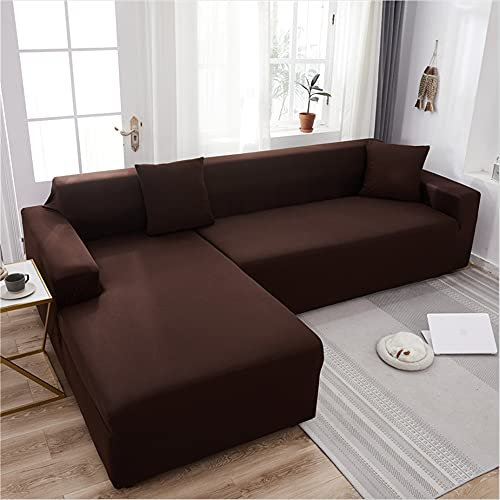 Sofabezug für Wohnzimmer, Stretch Hundesofa Schonbezüge für Ledersofa L-Form Sofabezüge Universal Vier Jahreszeiten Schutz 2 Teilig (Tiefkaffee 4 Sitzer)