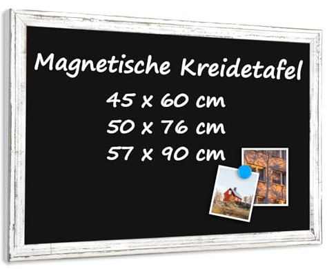 QUEENLINK Magnetische Kreidetafel 50x76cm Magnettafel Schwarz Kreide Tafel mit Weiß Holzrahmen Kreidetafel zum Aufhängen