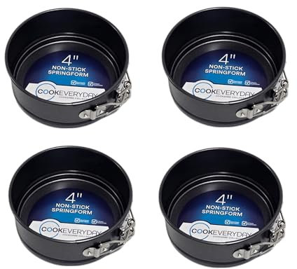 COOKEVERYDAY 4 inch Springform Cake Tin, 10 cm Non-Stick-Set of 4, with Removable Base