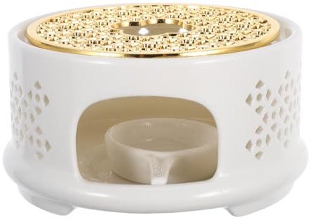 TOGEVAL Ceramic Teapot Heating Warmer with Spoon Lid and Candle Holder Stainless Steel Cushion Stand for Glass Teapots Keeps Tea Warm for Long Sessions Stable Base Suitable for Coffee Milk