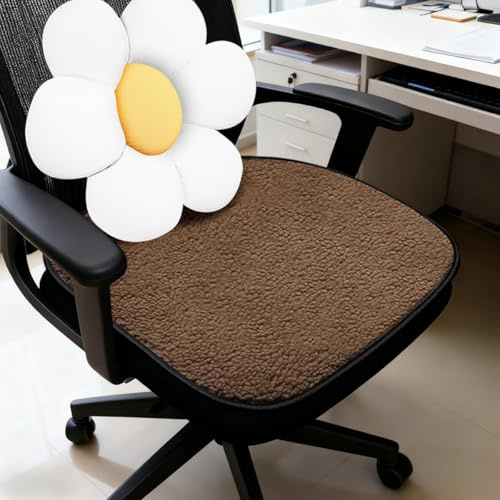 FUNCITTE Beheiztes Büro-Sitzkissen, USB-Stromversorgung, Plüsch-Sitzpolster und Kissen, 50 x 48 cm, tragbares beheiztes Winterkissen für Zuhause, Büro, Sofa, Stühle (heller Kaffee)