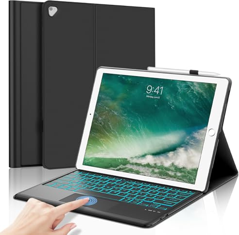SENGBIRCH Coque pour iPad Pro 12.9 2015 1ère /2017 2ème Génération avec pavé Tactile Clavier - AZERTY Français Clavier détachable sans Fil à Touchpad, Étui pour iPad Pro 12.9 2ème/1ère Gén, Noir