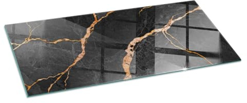 Funkenschutz Glasplatte 125x50 cm Funkenschutzplatte für Kamin Ofenglas Gehärtetem Glas Rechteckig Bodenplatte Kaminglas Funken- und Kratzfest Kaminplatte - Eleganter Marmor mit Adern