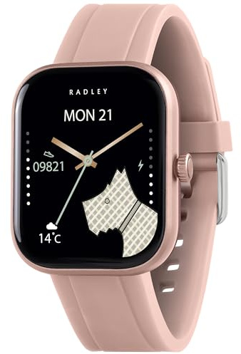 RADLEY Series 55 Smart Watch for Women with Hands-Free Calling, 1.75'' Touch Screen, Step Count, SOS Feature,Health Fitness Tracker, Heart Rate Monitor, Music Control, Pink Silicone Strap