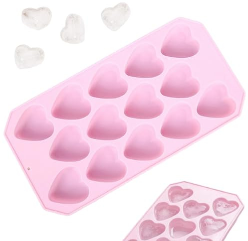 Cute Pink Heart Ice Cube Tray Silicone, Novelty Love Heart Ice Mold for Iced Coffee, Cocktails & Party Drinks, Aesthetic Kitchen Gadgets, 21.5x11x2cm