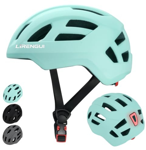 LIRENGUI Kinderfahrradhelm mit licht für Jungen Mädchen Jugendliche, Wiederaufladbares Sicherheits Rücklicht, Verstellbarer Leichtem Fahrradhelme für Multi-Sportarten (Mintgrün, M)