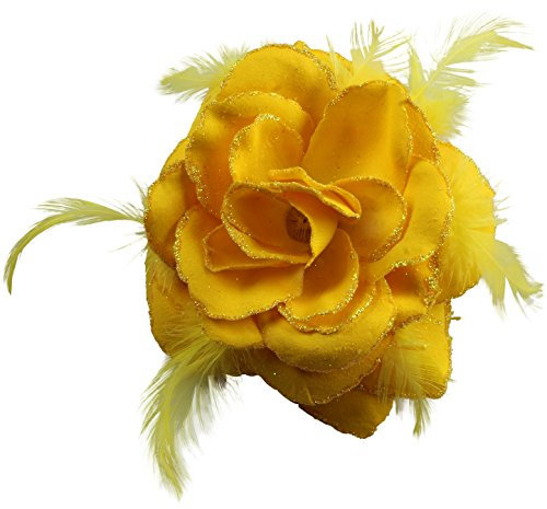 Haarspange mit gelben Rosen, große Rose, Fascinator, Blume, Haarspange, gelber Haarschmuck, Clips, elastisch, Hochzeitshaarblume, 1 Stück