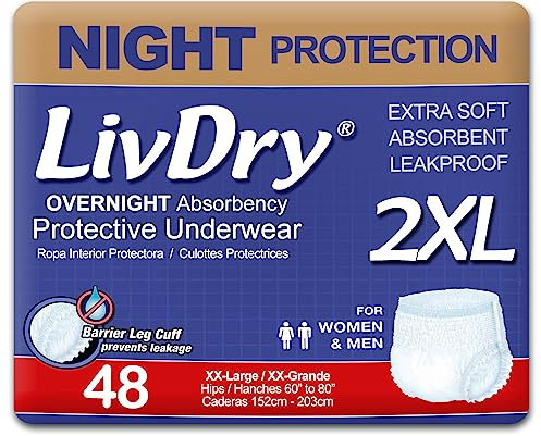 LivDry Inkontinenz-Unterwäsche für Erwachsene, Größe XXL, 48 Stück