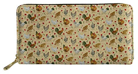 HUGS IDEA Animals Leather Wallet Chicken Flowers Print Zip Around Clutch Travel Coin Purse