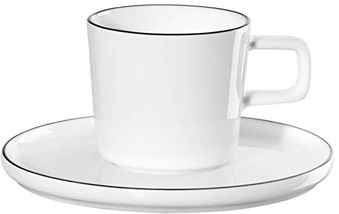 ASA OCO Ligne Noire Espressotasse mit Untertasse aus Fine Bone China in der Farbe Weiß mit schwarzer Linie, Maße: ca. 5,8cm x 5,8cm x 5,8cm, 2030113
