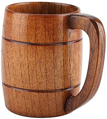 Estink Chope à Bière en Bois, Tasse en Bois 8x10.8cm Tasse à Bière Rétro Portable Fait à la Main Tasse à Café avec Poignée pour Bar, Club, Restaurant, Maison