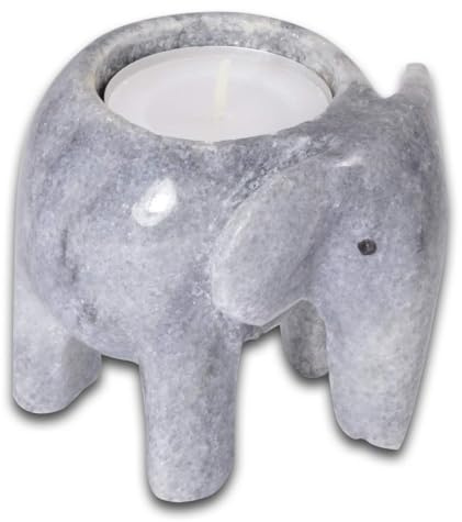 Serafino Himalayan Elephant 3 Inch Marble Fossilstone Tea Light Candle Holder Home Office Decor Cute Ornament for Home Great Gift