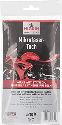NIGRIN Moto-Bike Chiffon en Microfibre pour Moto Taille 50 x 40 cm, Convient pour Le Nettoyage du Verre et des Surfaces Lisses, Lavable jusqu'à 40 °C