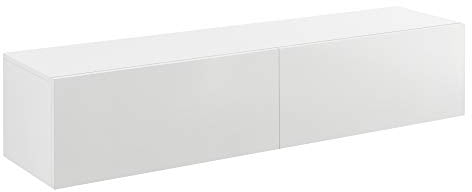 [en.casa] TV Lowboard hängend Evaton Hängeboard mit 2 Schranktüren Fernsehschrank schwebend Wohnzimmer 140 x 33 x 30 cm Weiß Hochglanz