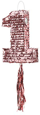 Piniata Zahl 1 Roségold 28,5x40,5x8 cm – Piñata zum Befüllen mit Süßigkeiten und Geschenken – Partydeko Geburtstag Kinder Mädchen Jungen