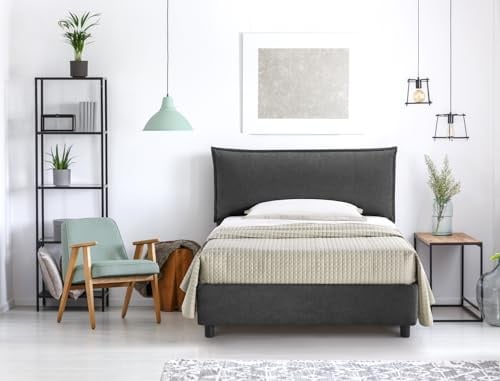 EVERGREENWEB Letto una Piazza e Mezza con Contenitore 120x195cm Elegante Struttura Imbottita per Adulti e Ragazzi, Rete a doghe in Legno Inclusa, Moderna Testiera Rivestimento SFODERABILE Grigio Scuro