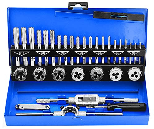 JONMON Tap and Die Set - 32Pcs Metric Screw Thread Dies and Taps Wrench Kit, Hardened Steel Essential Threading Tapping Rethreading Combination Garage Tool for Cutting External and Internal Threads