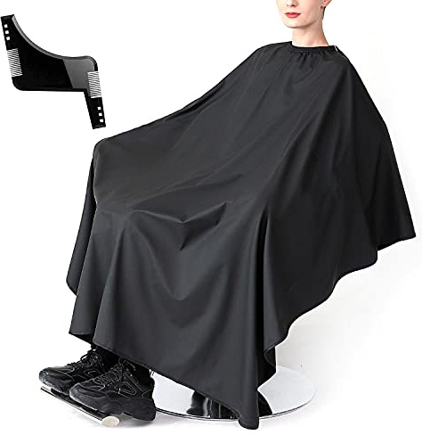 QEEQPF Svart frisörkappa stor storlek med justerbar snäppstängning, hårklippning, salongskappa, frisörklänning, för hårstyling, perfekt för hårstylister med skäggkam, 150 cm x 120 cm
