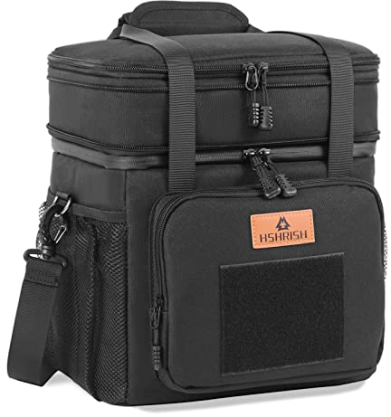 Large Insulated Tactical Lunch Bag for man, Double Layer Insulated Large Cooler Bag for Men Adults Waterproof Leakproof Durable Lunch Bag for Work Outdoor Picnic 15L, Black, HSHRISH