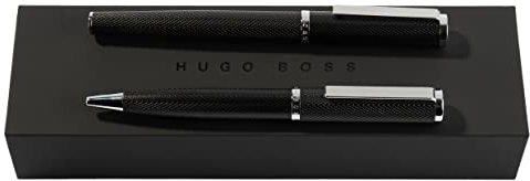 Hugo Boss Set Formation Herringbone Chrome Kugelschreiber & Füllfederhalter, in der Farbe Schwarz, HPBP106B