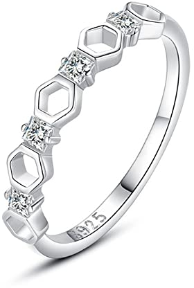 Musihy Ring Verlobung, Ring 925 Silber Diamanthohler Runder Zirkonring Silber Ringgröße 57 (18.1)