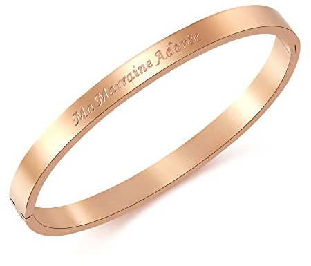 RWQIAN Inspirational Phrases Jonc Bracelet Message Femme Personnalisé Bracelet Plusieurs Messages au Choix Jonc Fin en Acier Inoxydable Couleurs Or Rosé