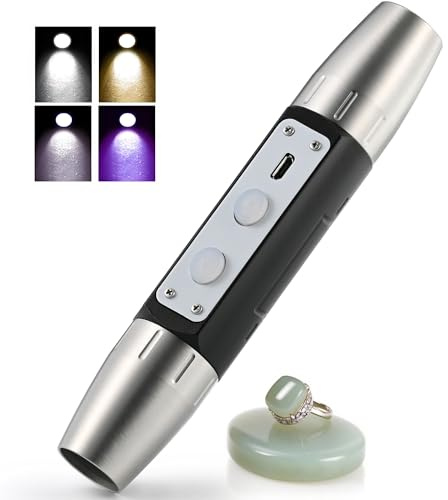 Lumirio Gemstones UV Flashlight, Super Bright Gem Tester for All Stones, Rechargeable Jade Jewelry Test Light, Yellow White UV 365nm 395nm Flashlight for Gem Stones Wooden Jewelry
