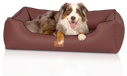 Knuffelwuff orthopädisches Hundebett Montana aus Kunstleder M-L 85 x 63cm Rotbraun - Abnehmbarer Bezug - leicht zu reinigen - für große, mittelgroße und kleine Hunde