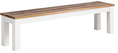 HOMELIV. Bahia Sitzbank in weiß/Natur, massives Mangoholz, im Landhausstil, das Highlight in Ihrem Esszimmer