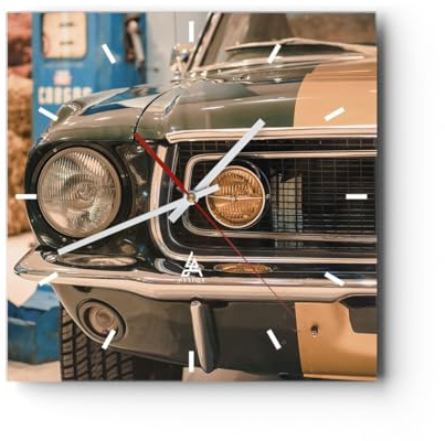 Modern Wanduhr Abdeckung Ford Mustang 40x40cm Quadrat Groß Wand Uhr Glas Analog Zimmeruhren Küche Büro Wohnzimmer Glasuhr Wall Clock Dekoration Design Wanddekoration Küchenuhr C3AC40x40-4480