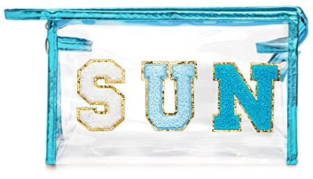 E1mity Sun Transparent Toiletry Bag Transparent Y2K durchsichtige kulturtasche PVC Zip Waterproof Portable Suitcase Organiser Clear Cosmetic Bag for Hand Luggage Women (Blue), Plastic