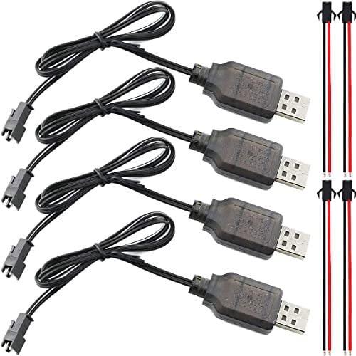 Youmile 4 pcs USB Power Charger Cable 7.2V 250mA Output SM-2P Plug Ni-Cd Ni-Mh Battery Pack USB Charging Cable with SM-2P Female Connector Cable for RC Excavator RC Cars