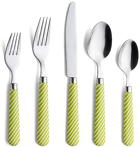 Annova Cutlery Set Stainless Steel with Color Handle - 4 x Dinner Knife; 4 x Dinner Fork; 4 x Salad Fork; 4 x Dinner Spoon; 4 x Dessert Spoon (Light Green)