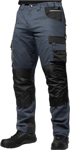 ACE Genesis Pro Pantalones de Trabajo Largos para Hombre - Pantalones Cargo de Trabajo para Hombre - con Cintura elástica y Bolsillos en Las Rodillas - Gris - 38/34