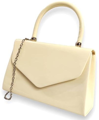 fi9® BNWT Retro Tote Patent Leather Bridal Wedding Evening Handbag Party Purse Clutch Shoulder Hand Bag (Cream)
