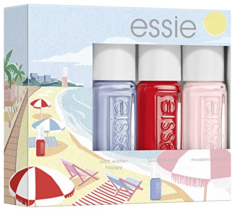 Essie Nagellackset für farbintensive Fingernägel, Nr. 13 mademoiselle, Nr. 63 too too hot, Nr. 374 saltwater happy - 15 ml