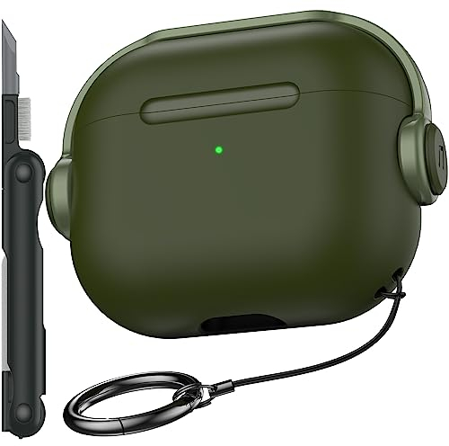 R-fun Funda para Airpods de 3ª generación con Bloqueo Seguro, Funda Protectora para Auriculares de música con Kit de Limpieza Compatible con Apple Airpods 3 2021, Verde Oliva