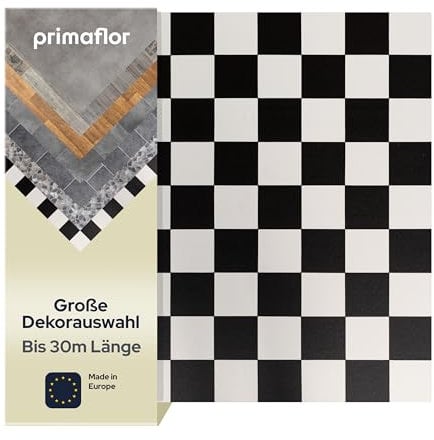 Primaflor PVC Bodenbelag Meterware - TRONTO, Schachbrett, 2,00m x 10,00m, Vinyl-Boden in Schwarz-Weiß für Küche, Wohn- und Badezimmer, Hochwertige Auslegware, Anti-Rutsch Oberfläche
